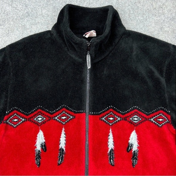 VGT Northern Lifestyles Jacket Mens Medium Red Black Fleece Full Zip Wolf - Picture 2 of 14
